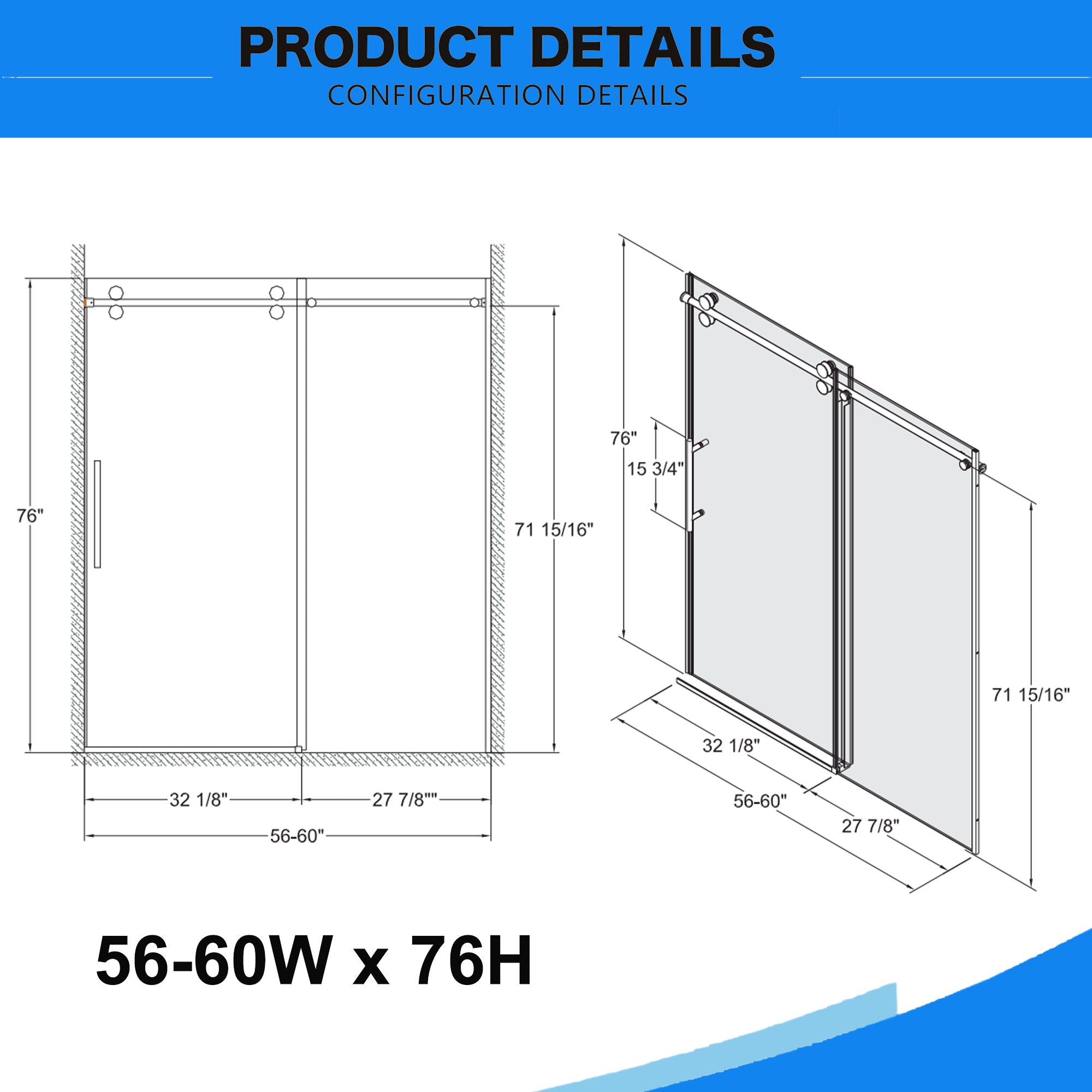 Frameless Shower Door, Sliding Shower Door, With Premium Thick Tempered Glass Shower Enclosure, Double Side Easy Clean Coat, Finished With Buffer - Chrome