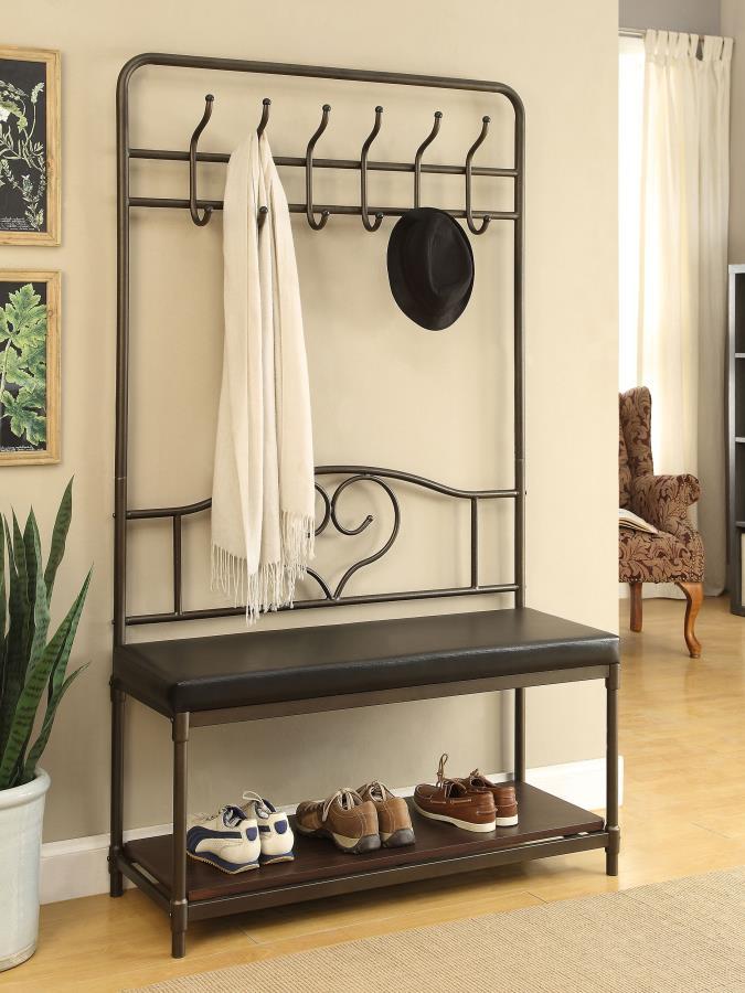 Francesca - 6 Hook Coat Rack Hall Tree Shoe Bench - Dark Bronze