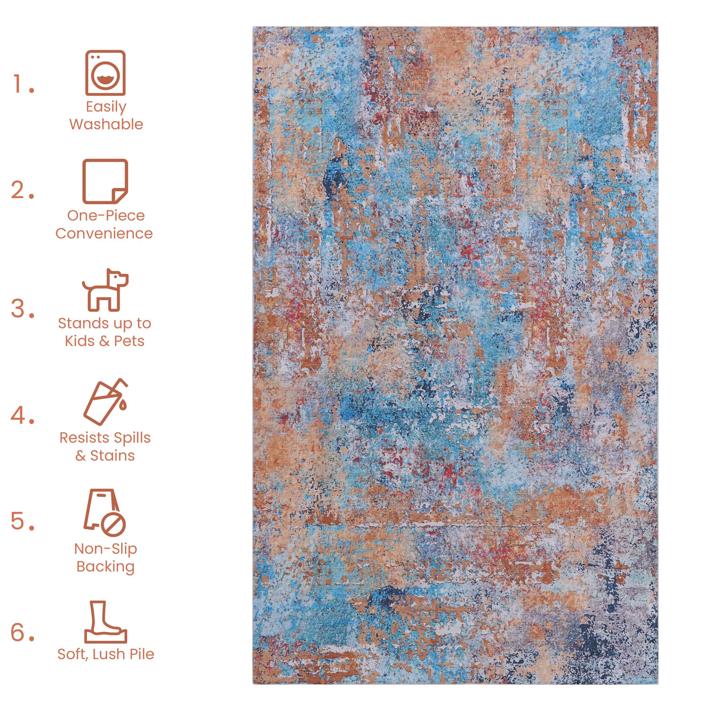 2' x 3' Machine Washable Area Rugs, Low-Pile, Non-Slip, Non-Shedding, Foldable, Kid & Pet Friendly - Multi