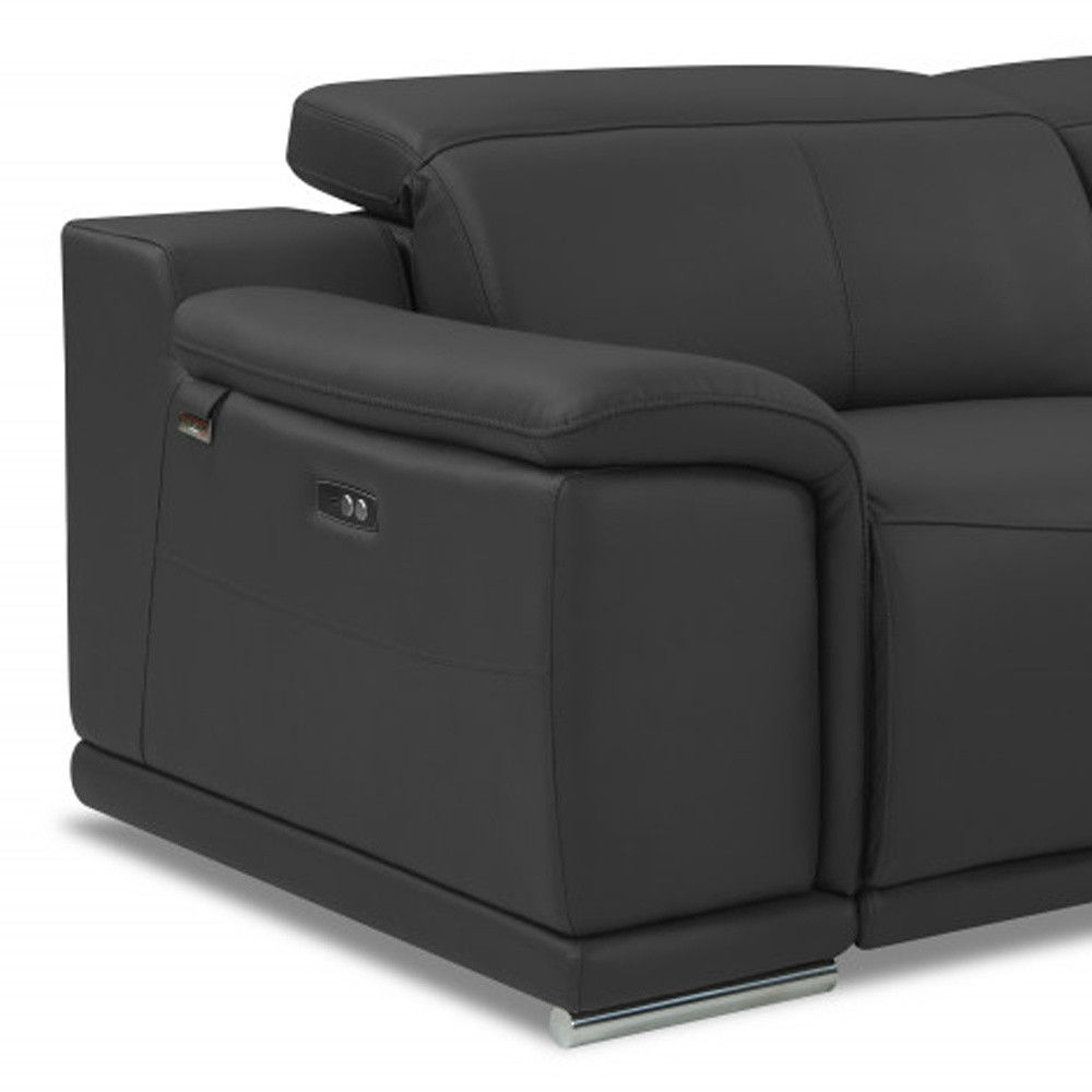 Italian Leather USB Sofa With Silver Legs - Dark Gray