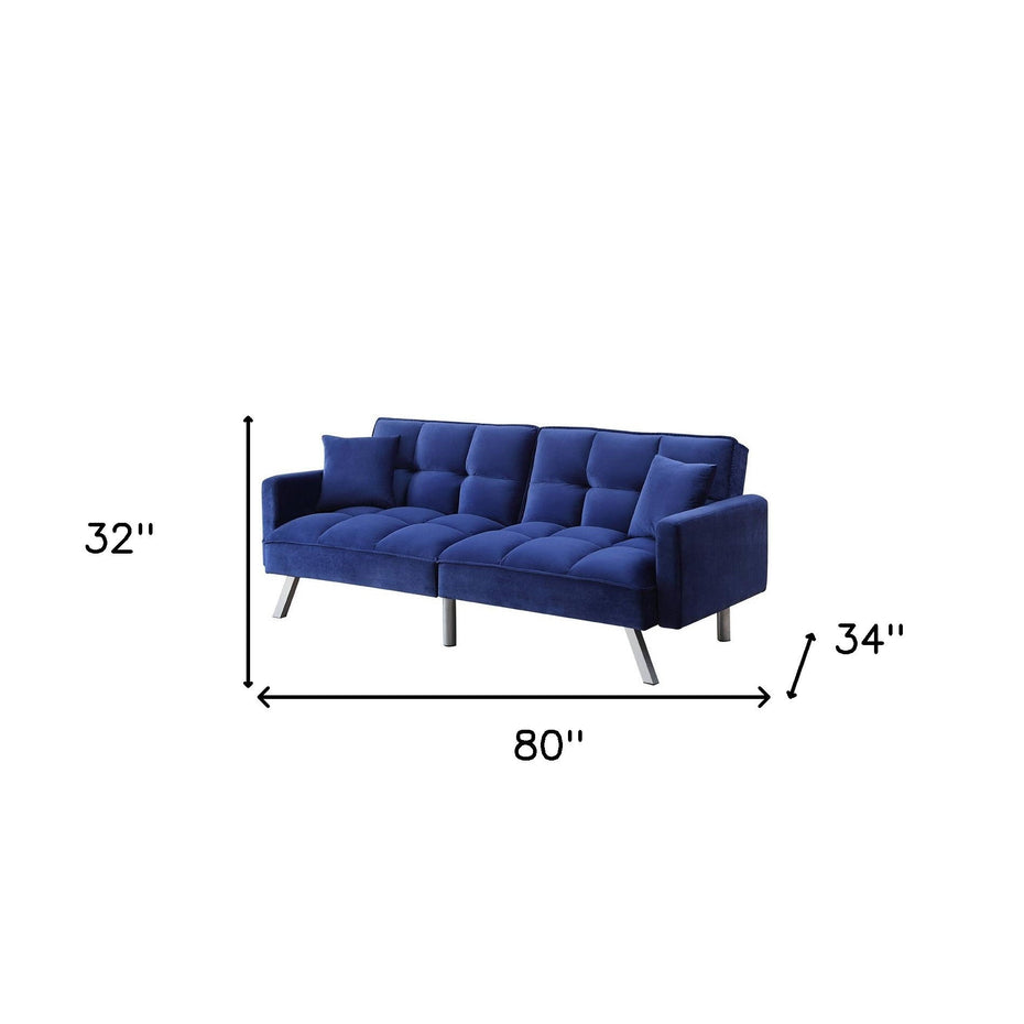 Velvet Sleeper Sofa And Toss Pillows With Black Legs - Blue