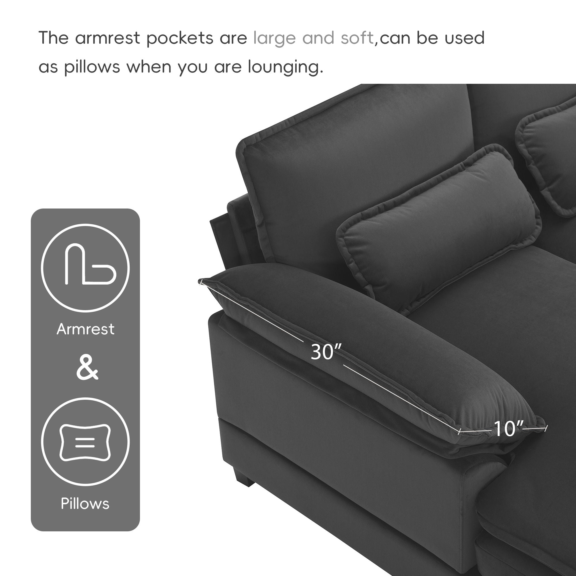 Modern U-Shaped Sectional Sofa With Waist Pillows, 6 Seat Upholstered Symmetrical Sofa Furniture, Sleeper Sofa Couch With Chaise Lounge For Living Room