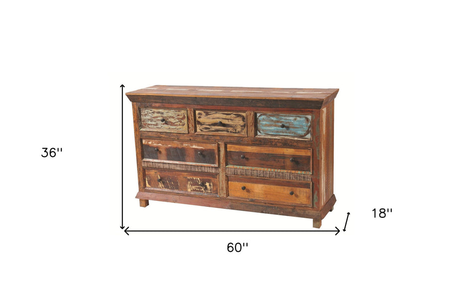 Solid Wood Seven Drawer Triple Dresser - Brown