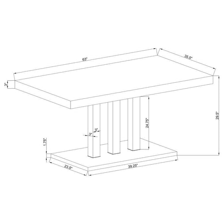 Brooklyn - Rectangular Dining Table - White High Gloss by CoasterEssence | Bel Furniture