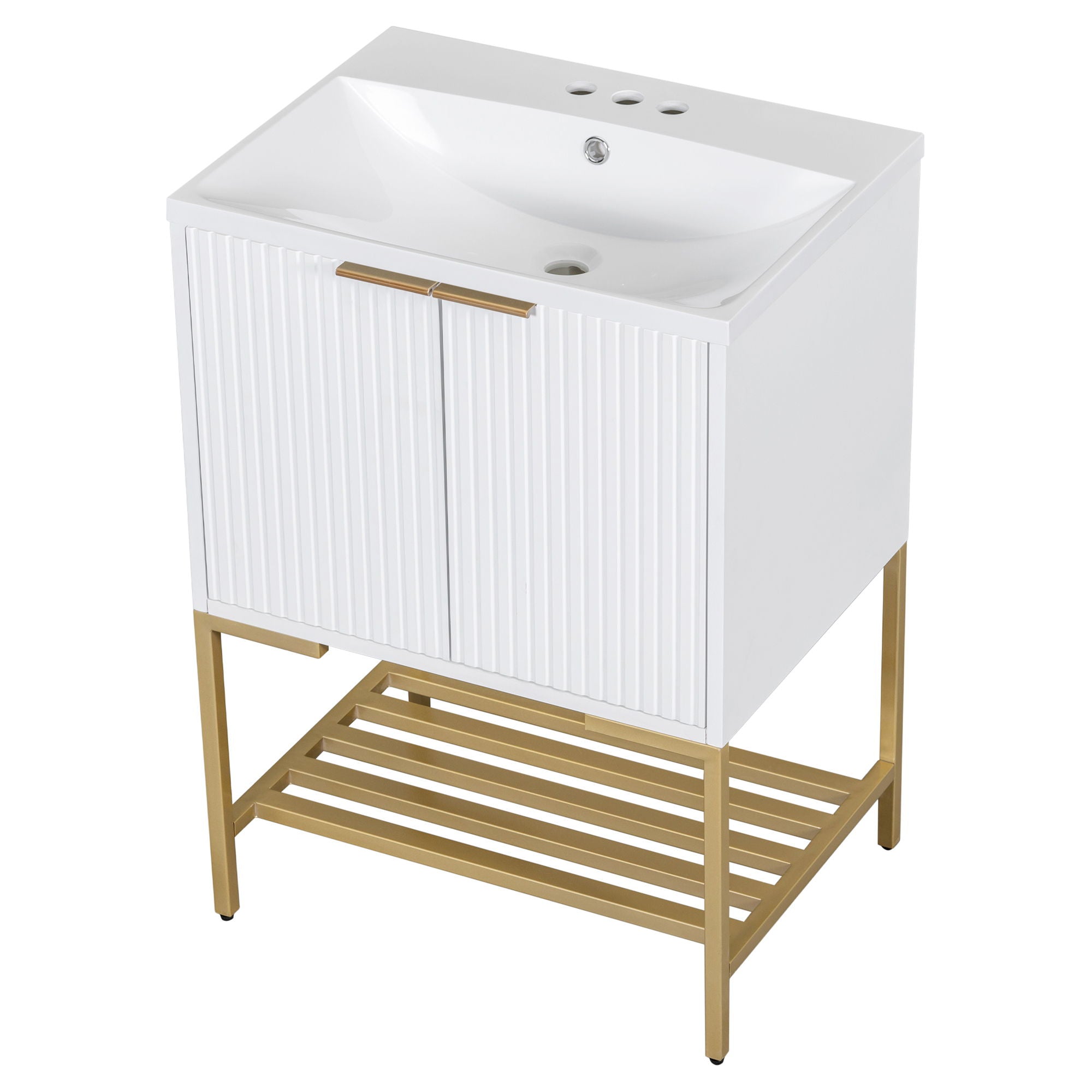 Bathroom Vanity With Sink, Bathroom Vanity Cabinet With Two Doors And Metal Frame, Open Storage Shelf - White / Gold