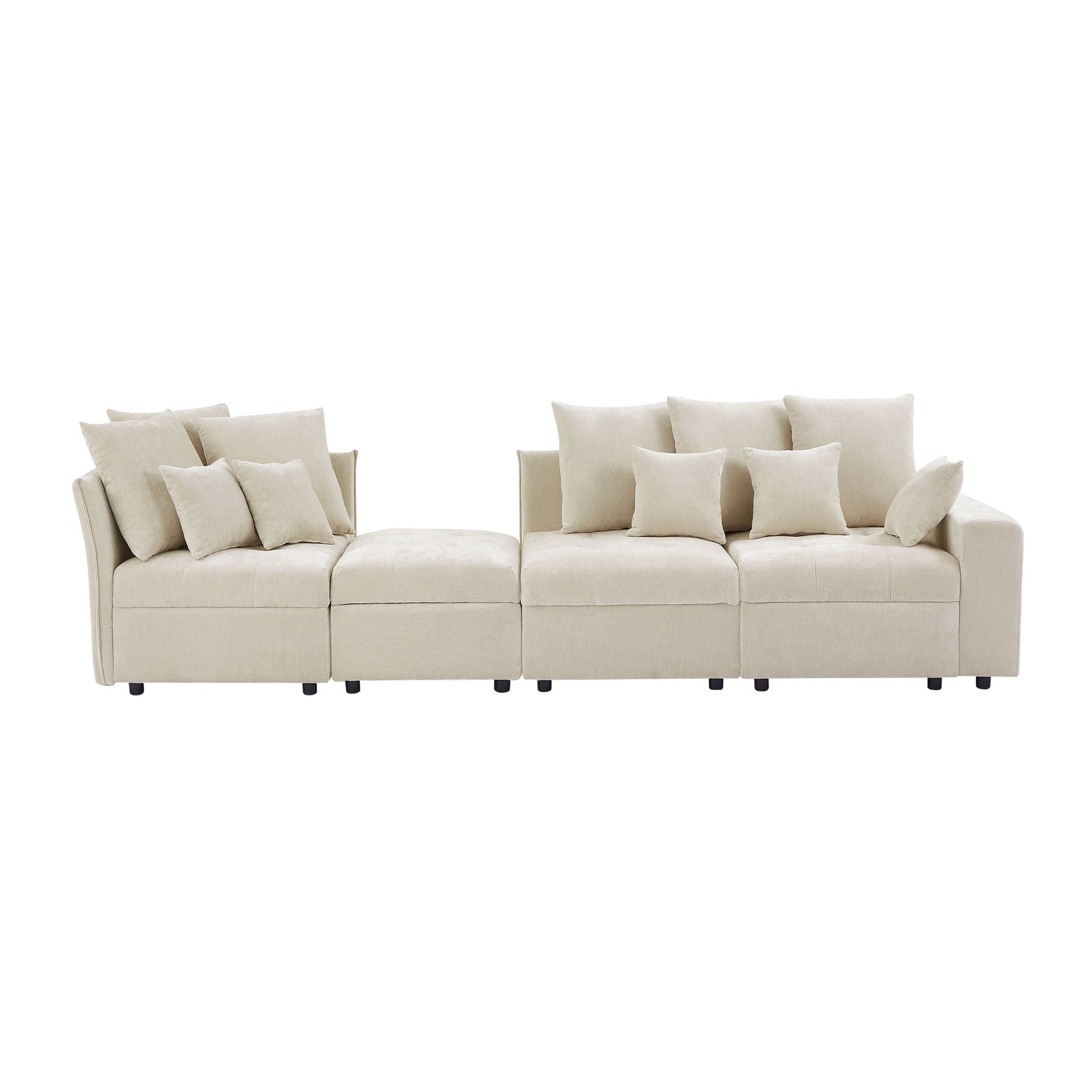 Sectional Sofa Modular Sofa Couch With Three USB Ports, A Removable Storage Ottoman And Five Back Pillows For Living Room