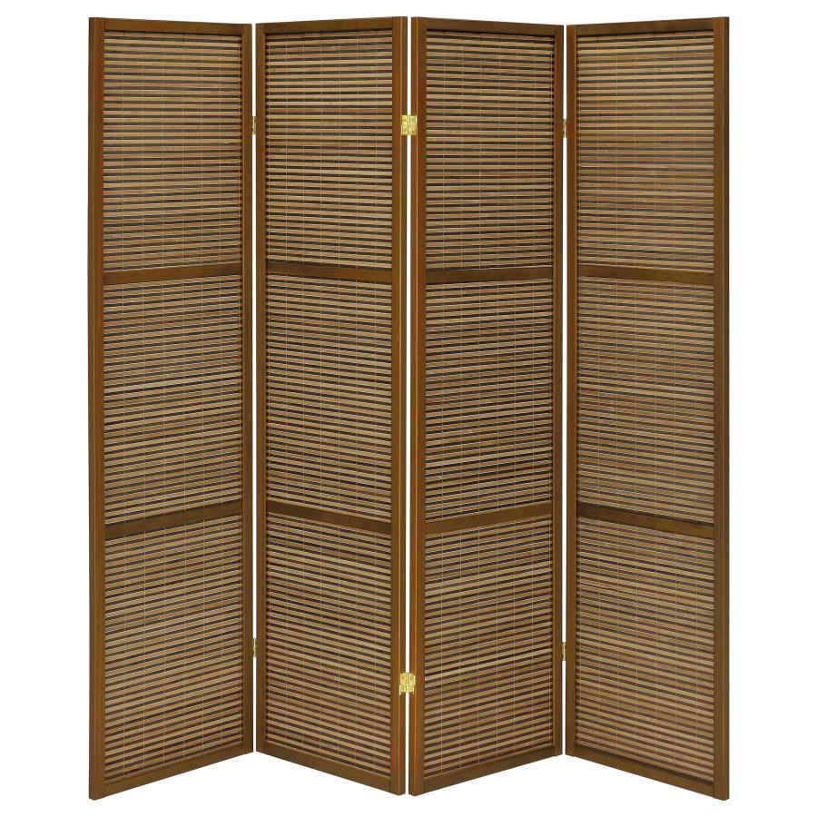 Browning - 4-Panel Bamboo Room Divider Folding Screen - Walnut by Coaster Fine Furniture | Bel Furniture