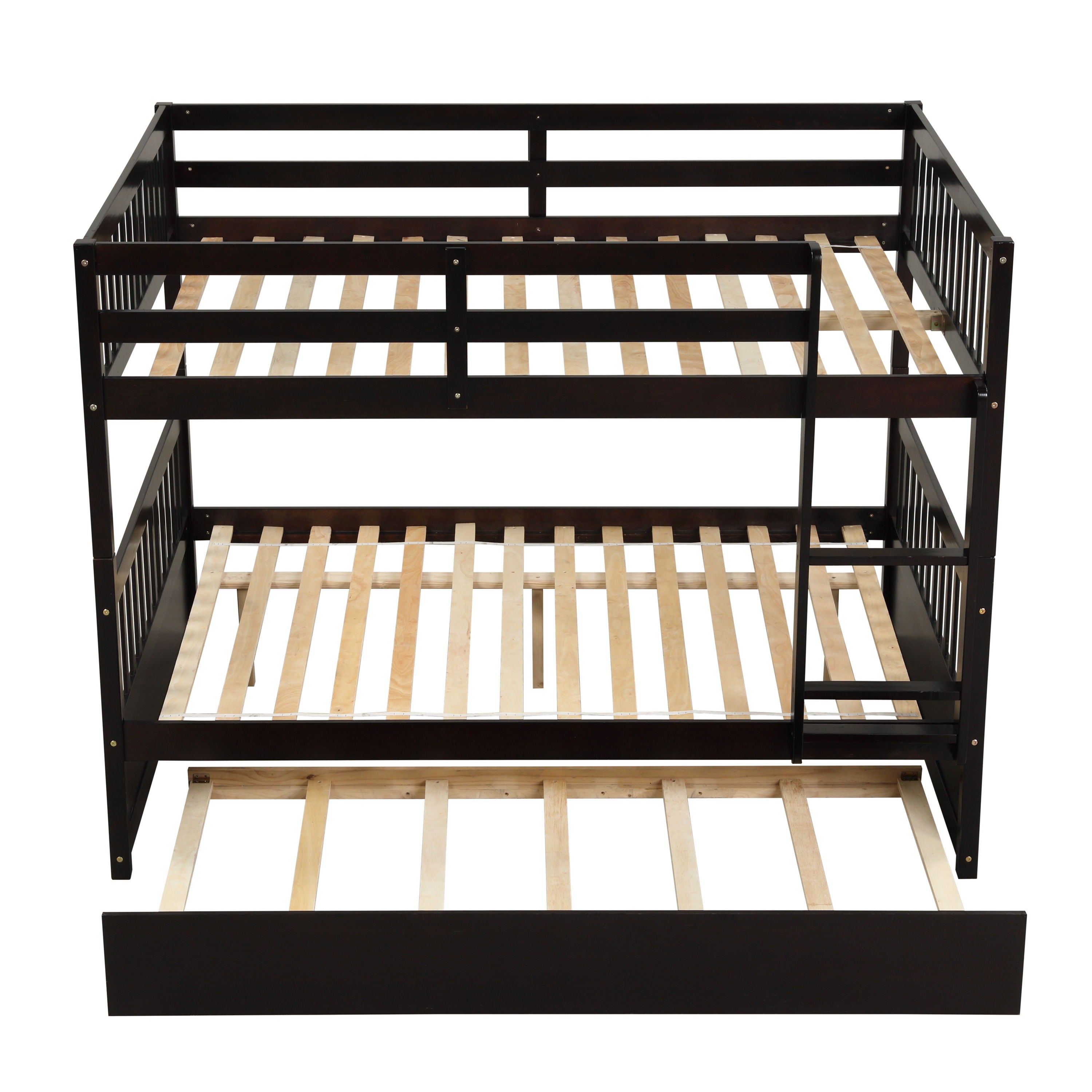 Bunk Bed With Trundle, Convertible To 2 Size Platform Bed, Bunk Bed With Ladder And Safety Rails For Kids