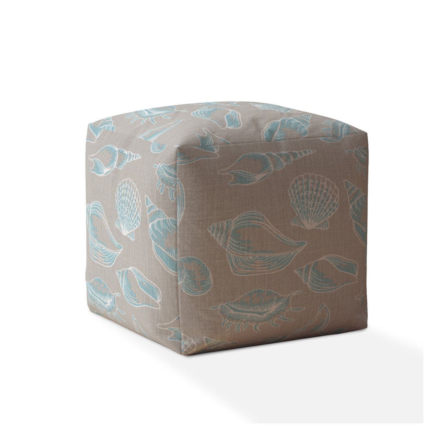 Canvas Seashell Pouf Cover - Blue