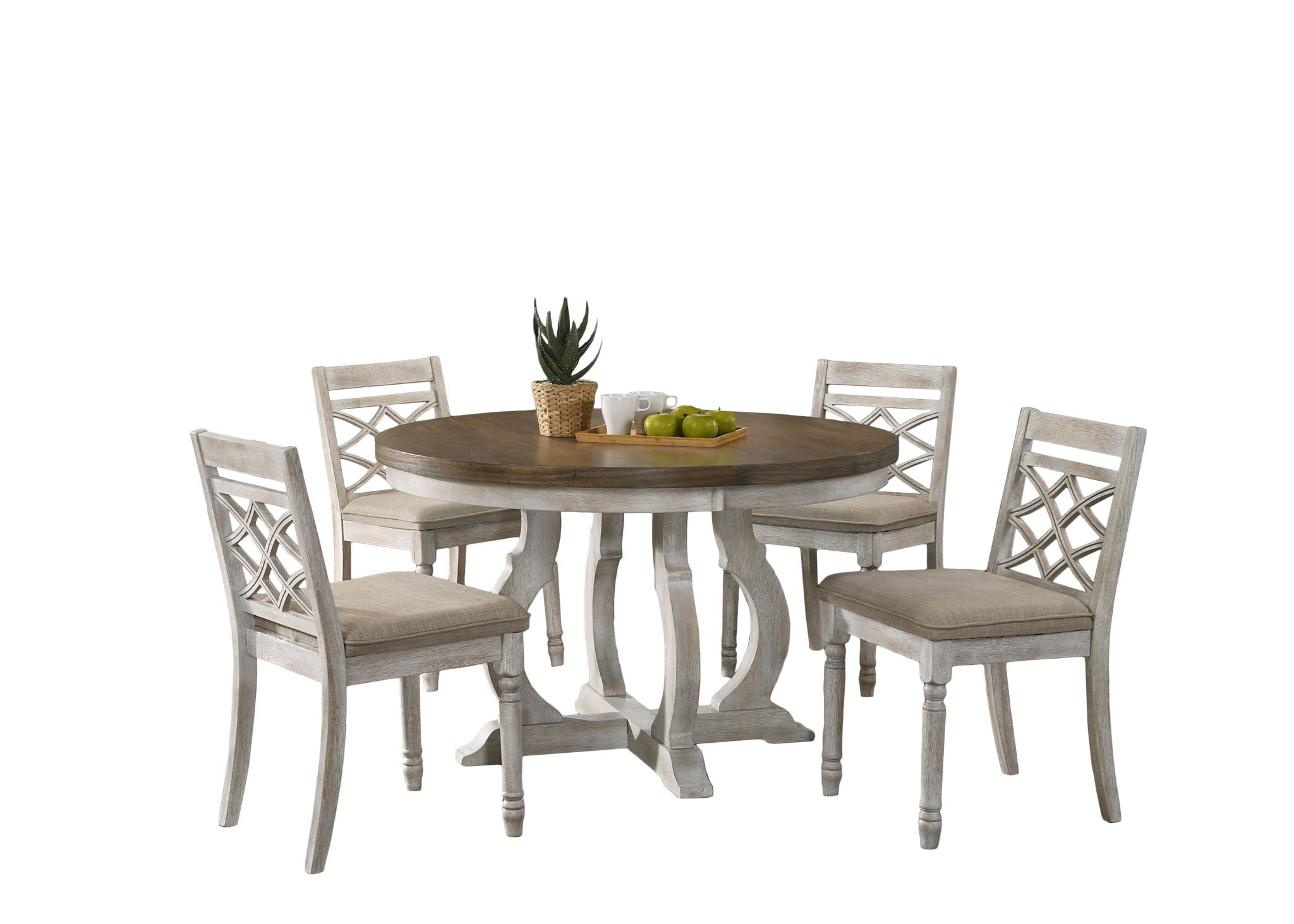Havanna 5 Piece Wide Round Dining Table With Off White Chairs - Thumbnail 2