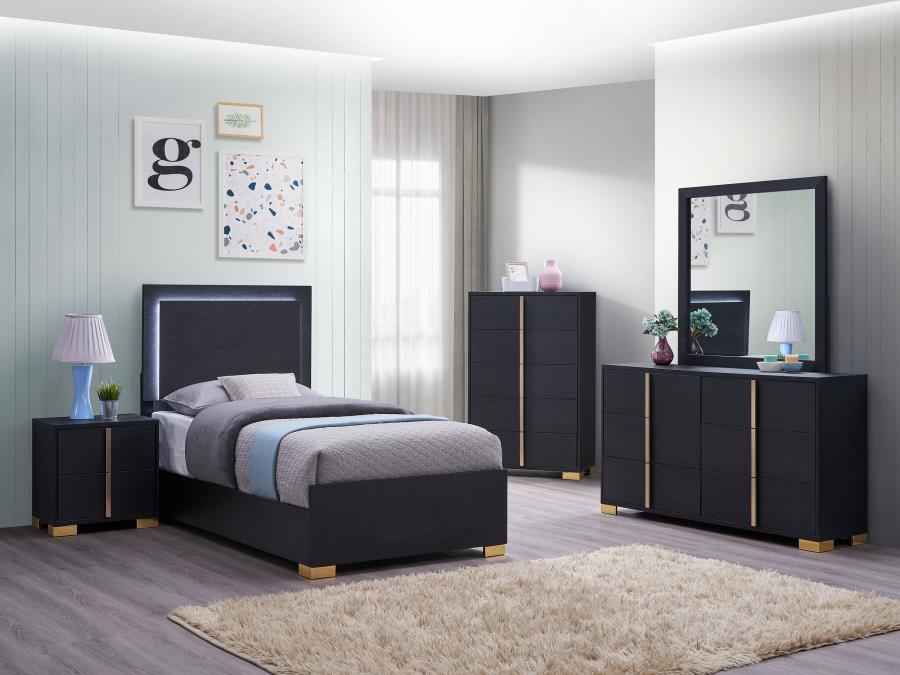 Marceline - Bedroom Set Black 5 Pc. Bed, Dresser, Mirror, Chest, Nightstand Twin by Coaster Fine Furniture | Bel Furniture