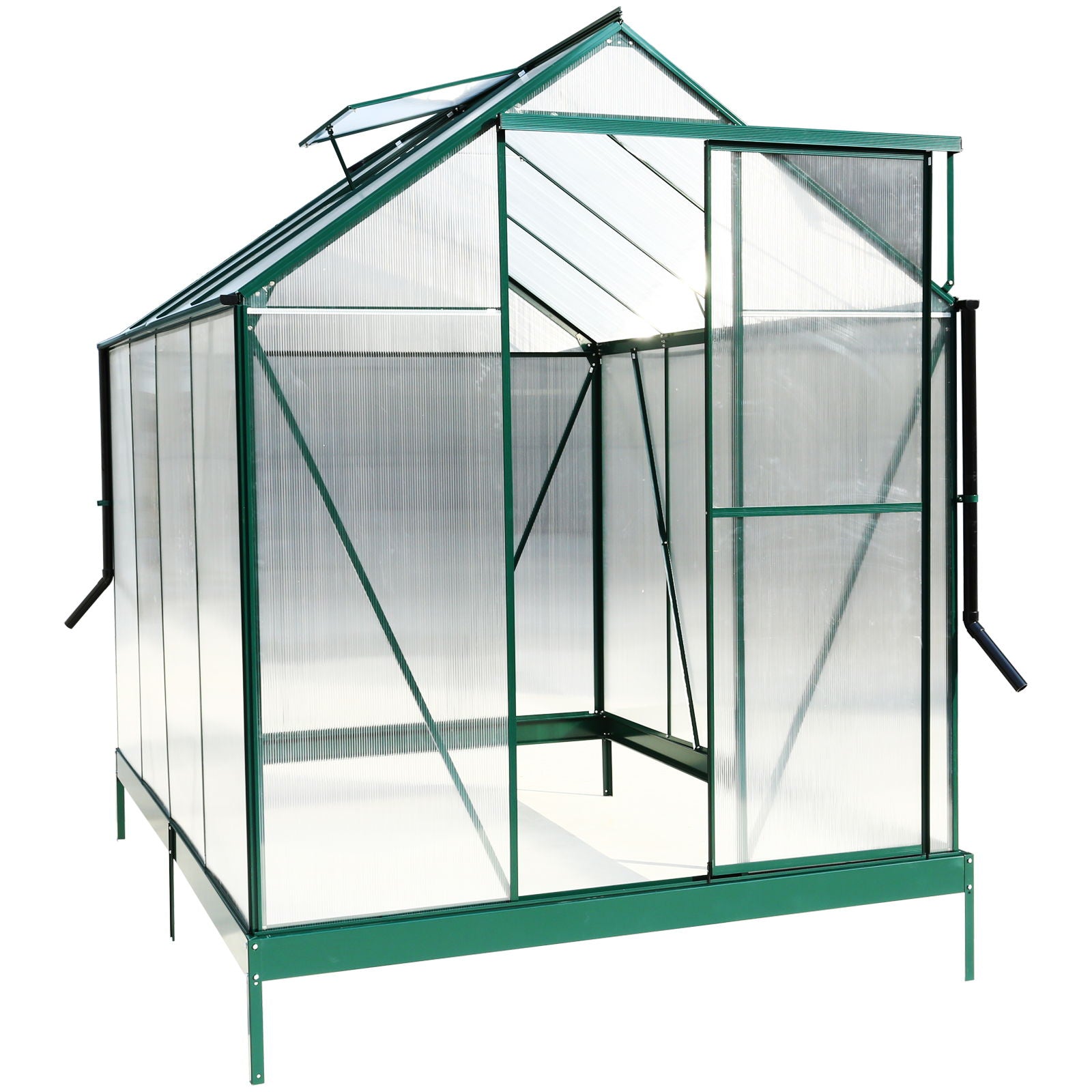 Polycarbonate Greenhouse, Heavy Duty Outdoor Aluminum Walk-In Green House Kit With Rain Gutter, Vent And Door For Backyard Garden