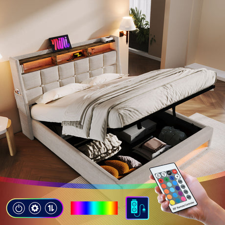 Upholstered Platform Bed With A Hydraulic Storage System, LED And USB Charging (Without Mattress) - view 6
