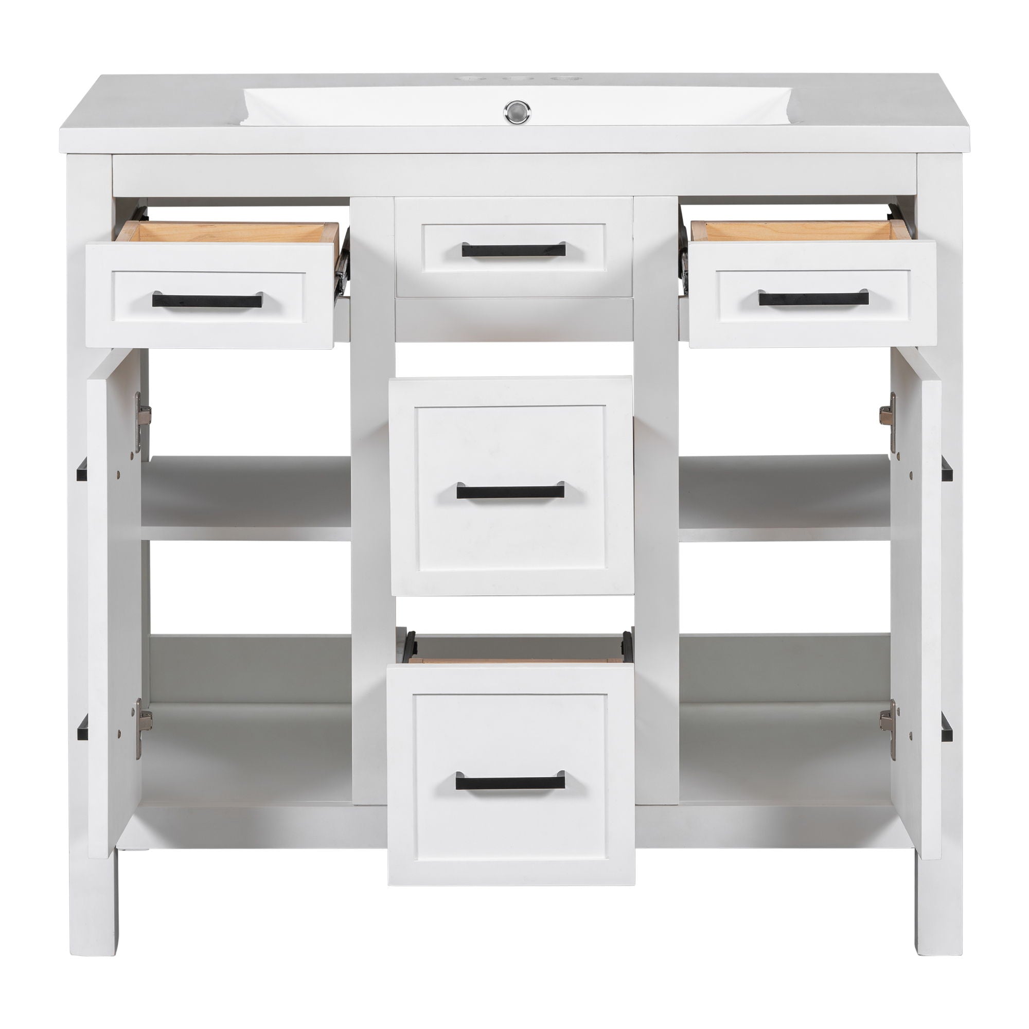 Bathroom Vanity Cabinet With Resin Integrated Sink 4 Drawers, 2 Doors - White