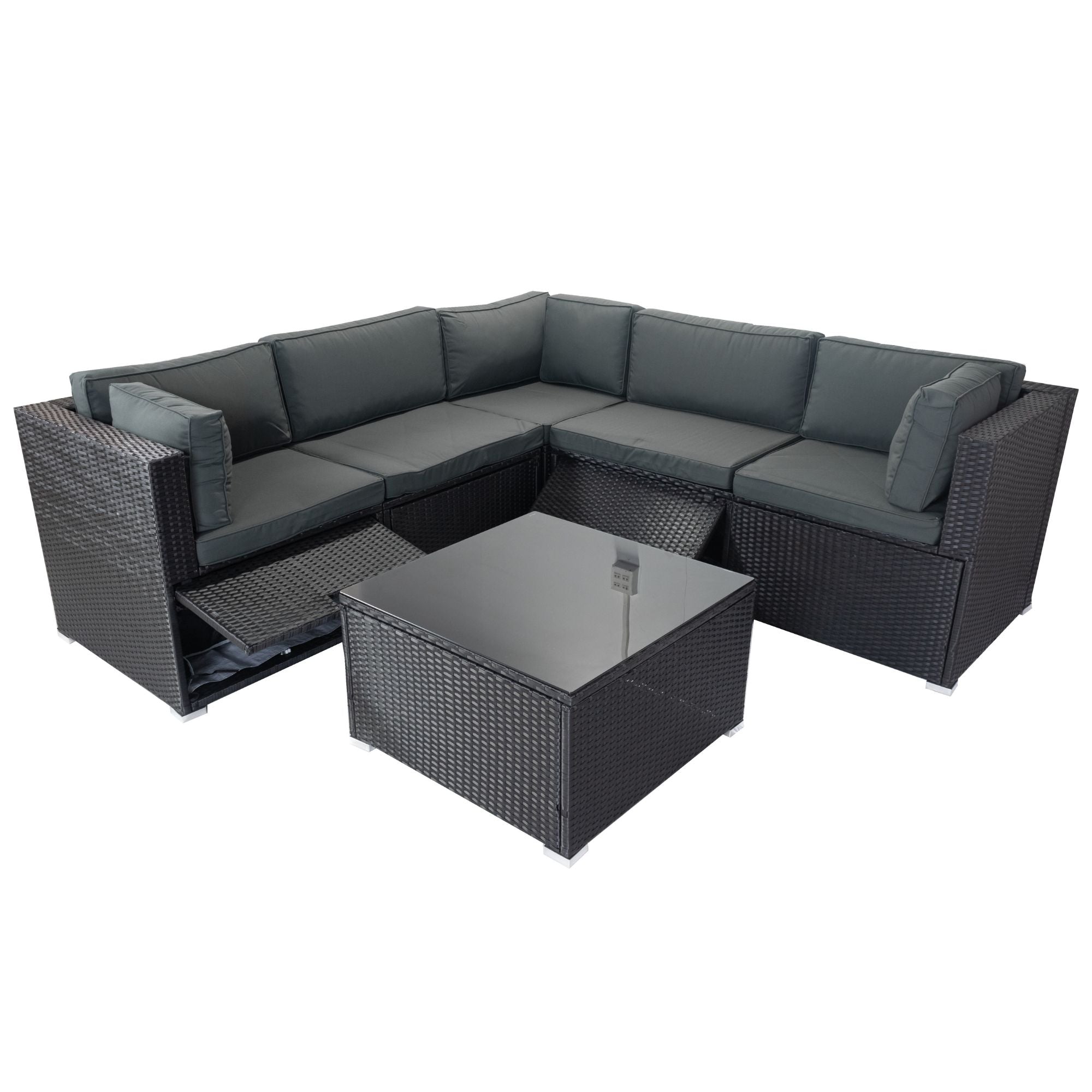 6 Pieces PE Rattan Sectional Outdoor Furniture Cushioned Sofa Set Wicker