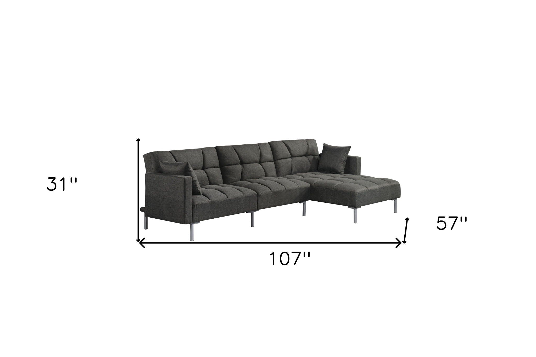 Polyester Modular L Shaped Two Piece Sofa And Chaise Sectional And Toss Pillows - Dark Gray