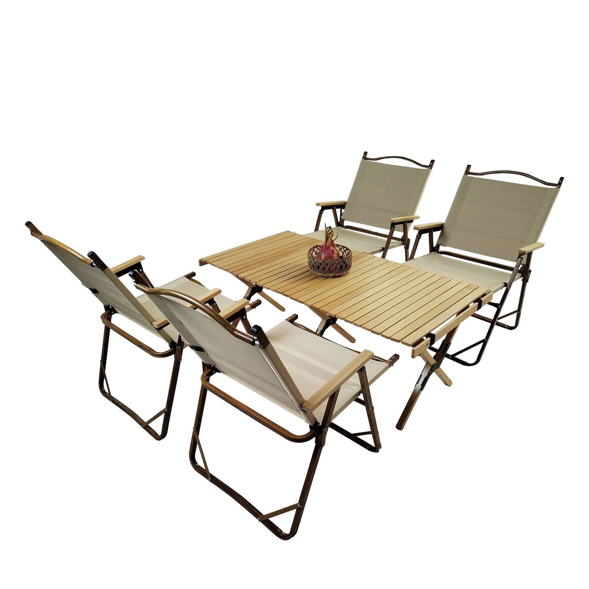 5 Pieces Dining Set, Multi-Function Foldable And Portable, 1 Dining Table & 4 Folding Chairs, Indoor And Outdoor Universal - Natural