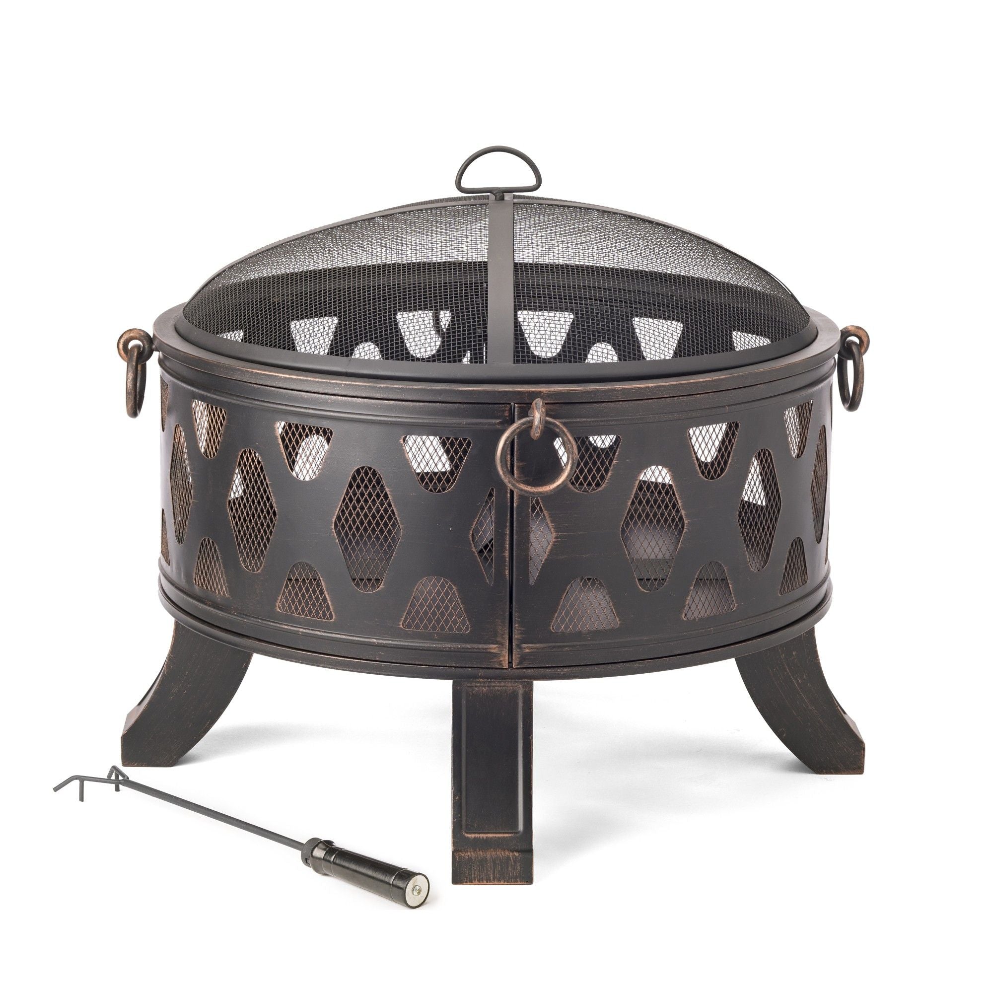 Rustic Steel Wood Burning Fire Pit - Brushed Black / Bronze