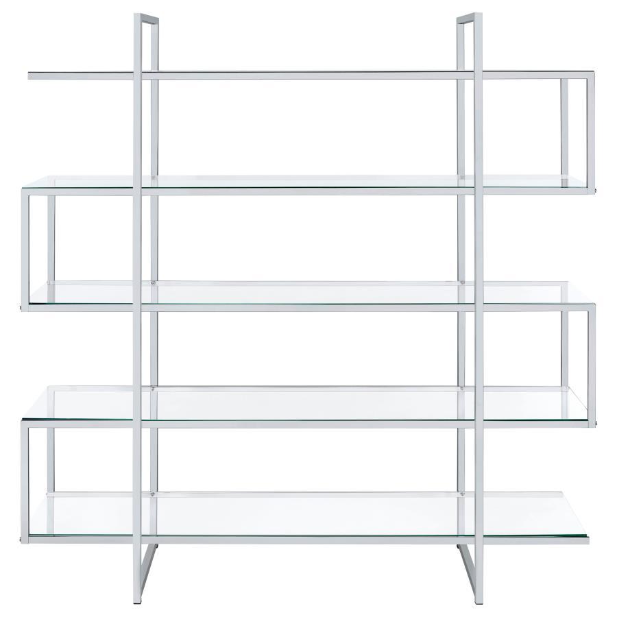 Elmer - 5-Shelf Bookshelf - Clear And Chrome by CoasterElevations | Bel Furniture
