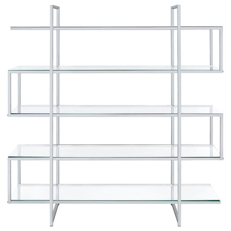 Elmer - 5-Shelf Bookshelf - Clear And Chrome by CoasterElevations | Bel Furniture
