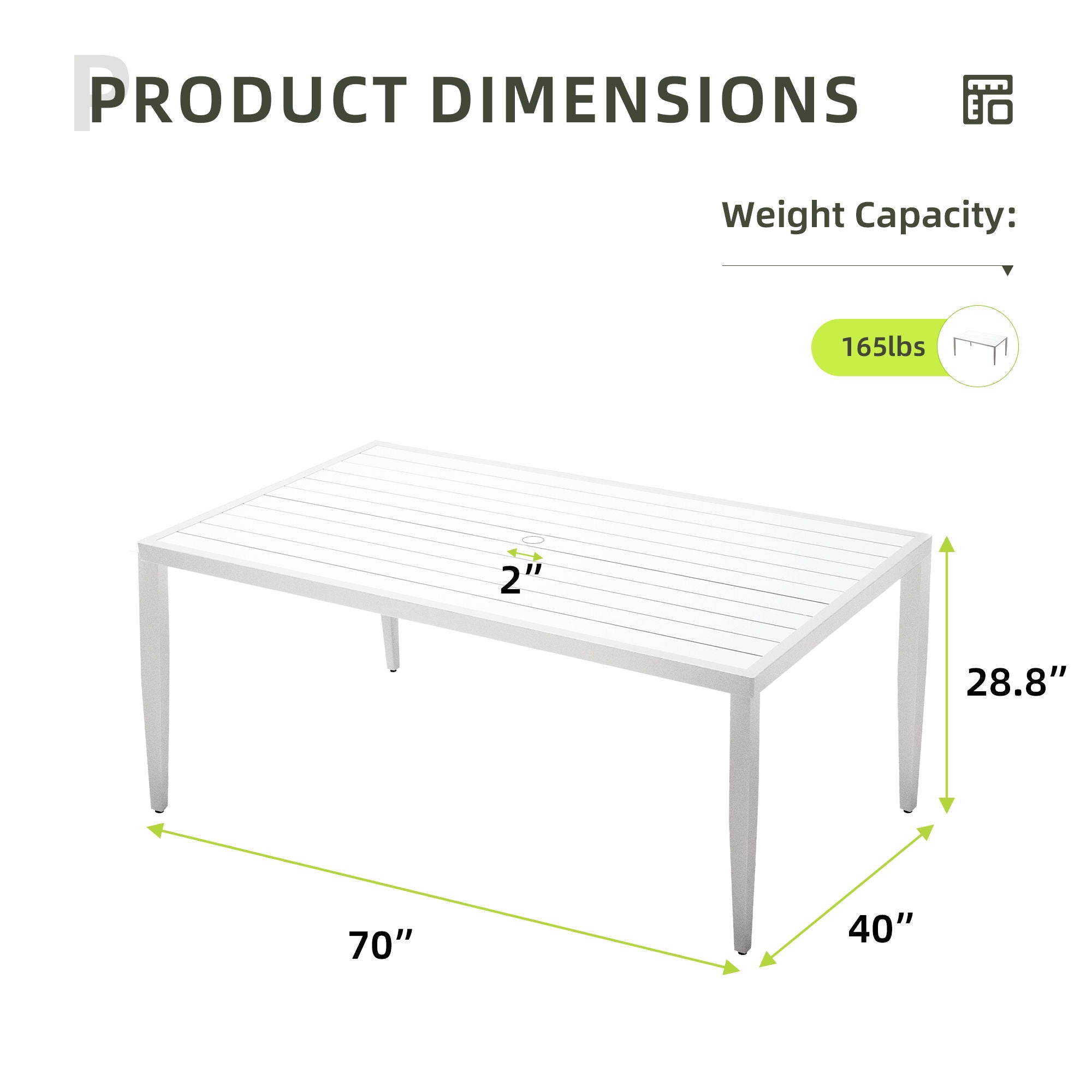 Outdoor Patio Rectangle Dining Table With Tapered Feet & Umbrella Hole