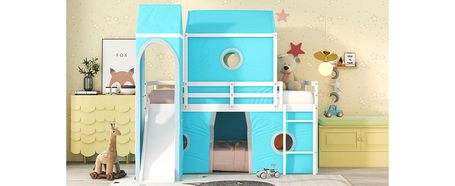 Loft Bed With Slide Tent And Tower