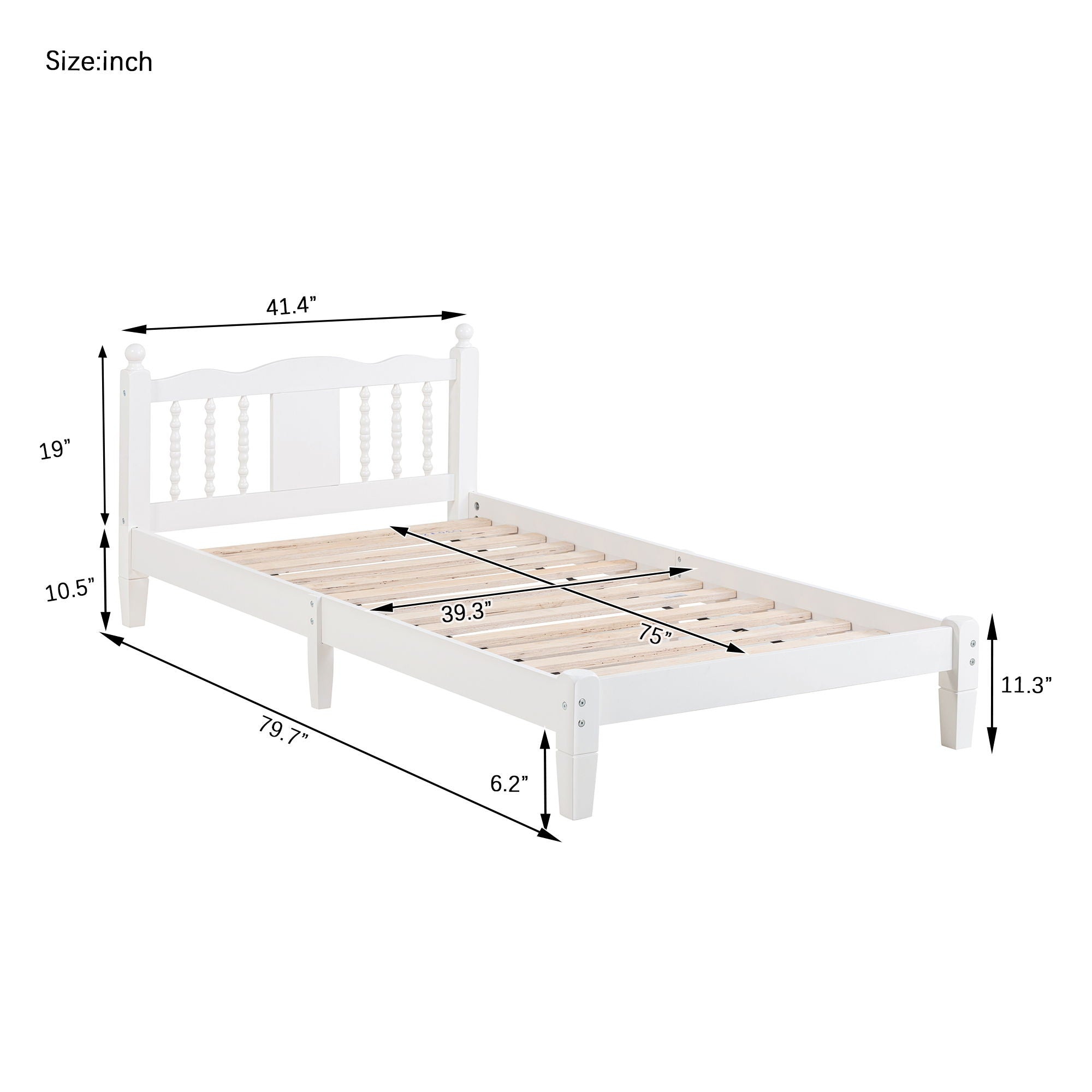 Bed With Column Decoration Headboard, With Bed Slats