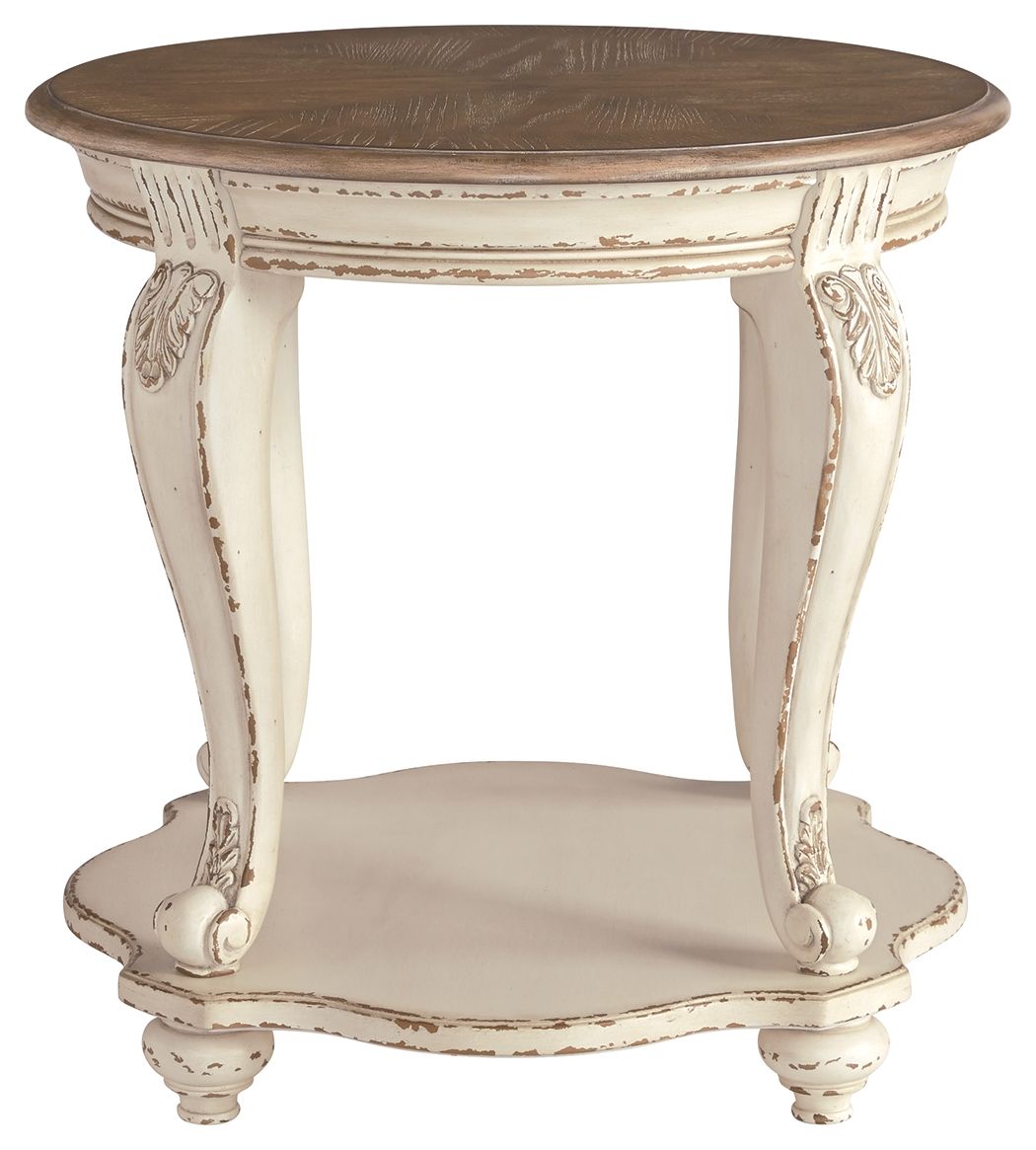Realyn - White / Brown - Round End Table by Signature Design by Ashley® | Bel Furniture