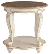 Realyn - White / Brown - Round End Table by Signature Design by Ashley® | Bel Furniture