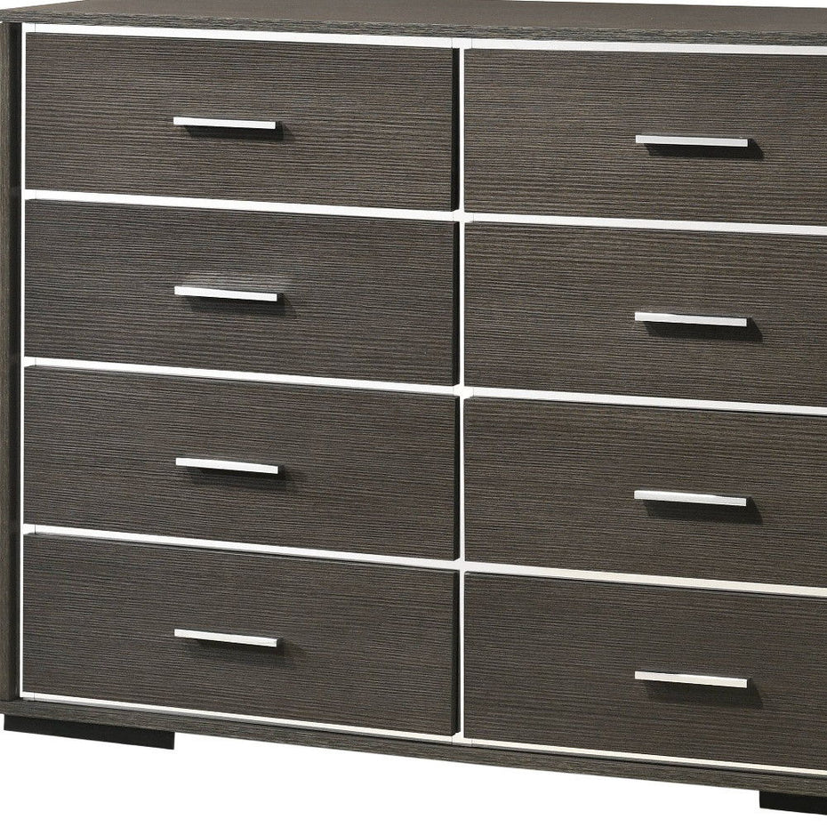 Solid Wooden Eight Drawer Double Dresser - Gray