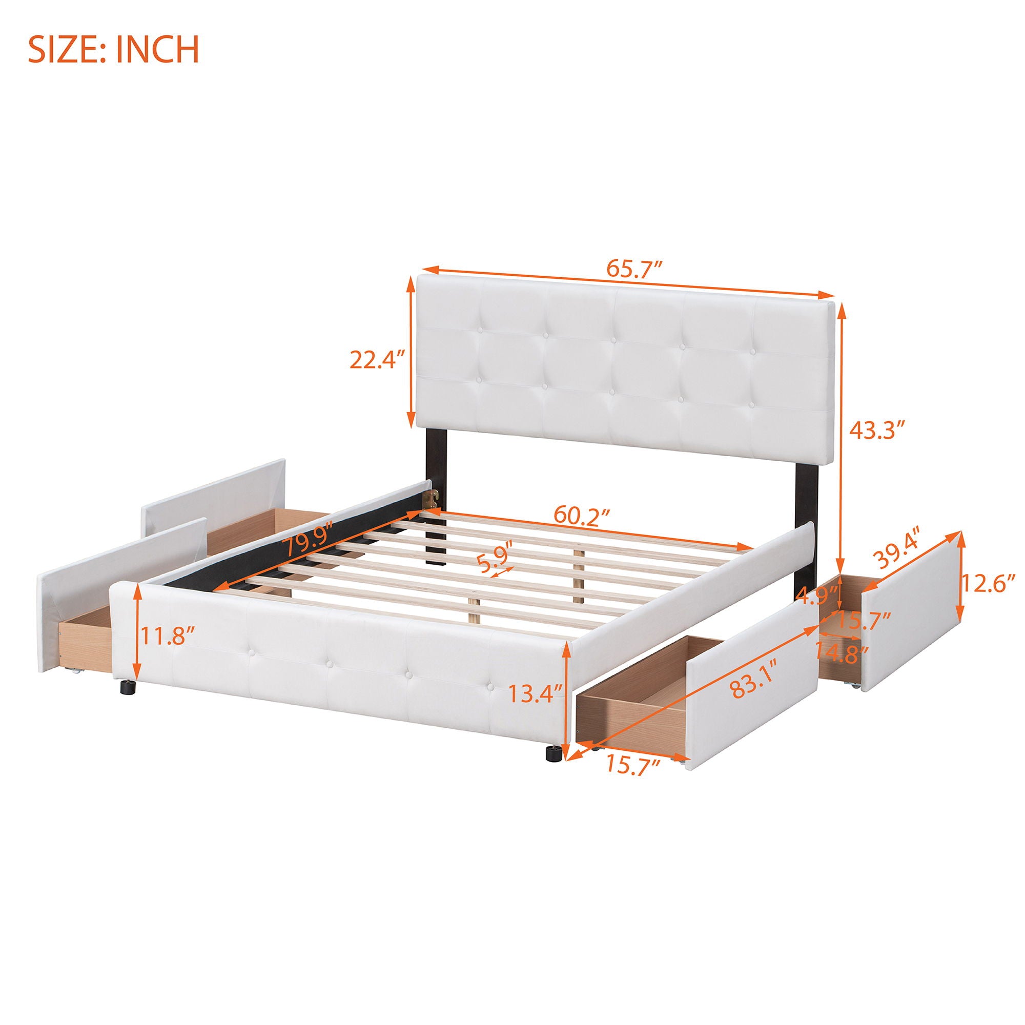 Upholstered Platform Bed With Classic Headboard And 4 Drawers, No Box Spring Needed