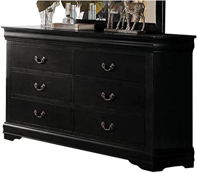 Wood Six Drawer Double Dresser - Black