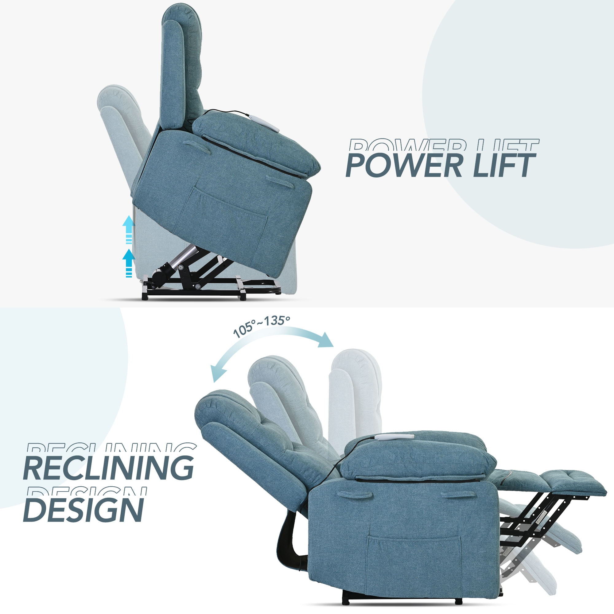 Massage Recliner, Power Lift Chair With Adjustable Massage And Heating Function, Recliner Chair With Infinite Position And Side Pocket For Living Room