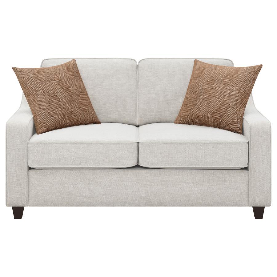 Christine - Upholstered Sloped Arm Loveseat - Beige by CoasterElevations | Bel Furniture