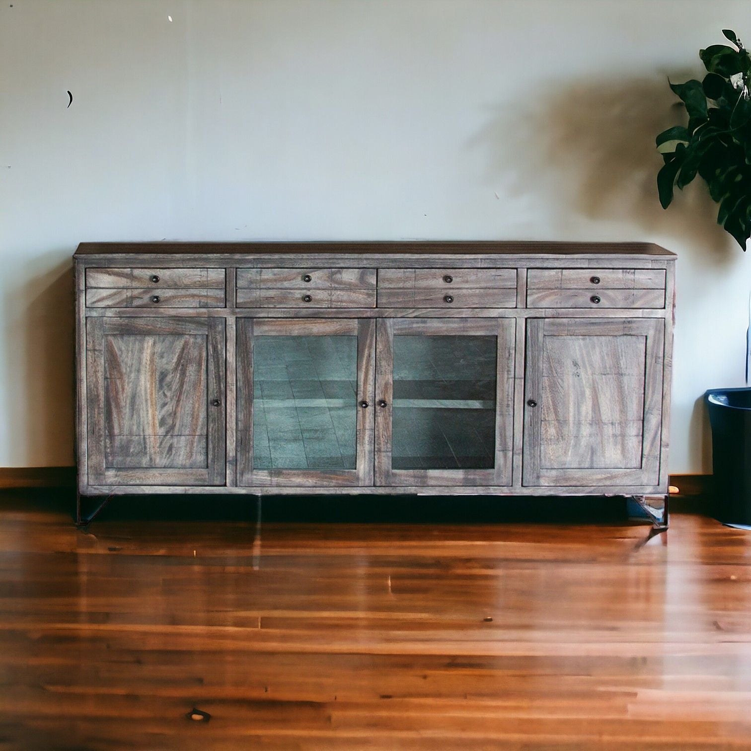 Wood Cabinet ,Enclosed Storage Distressed TV Stand - Gray