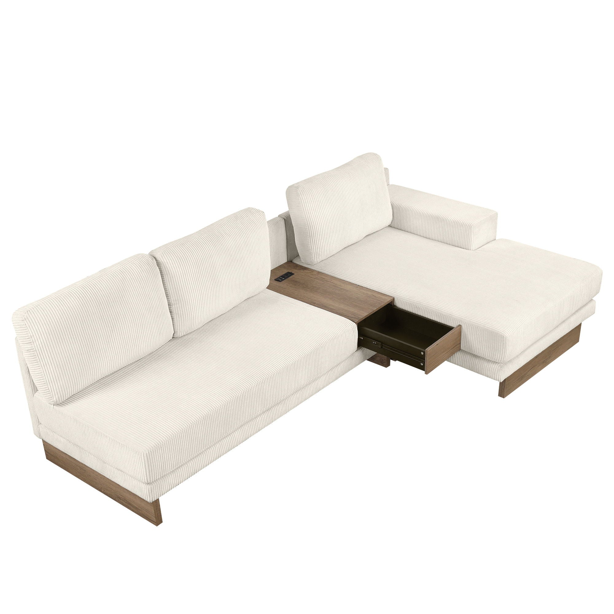 L-Shaped Sofa Sectional Sofa With Two USB Ports And Two Power Sockets, A Storage Drawer And A Reversible Chaise Lounge For Living Room