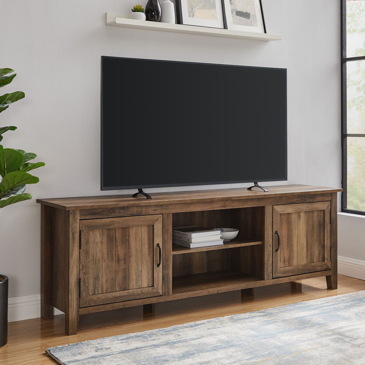 Modern Farmhouse 2 Door Grooved 70" TV Stand For 85" TVs by Walker Edison | Bel Furniture