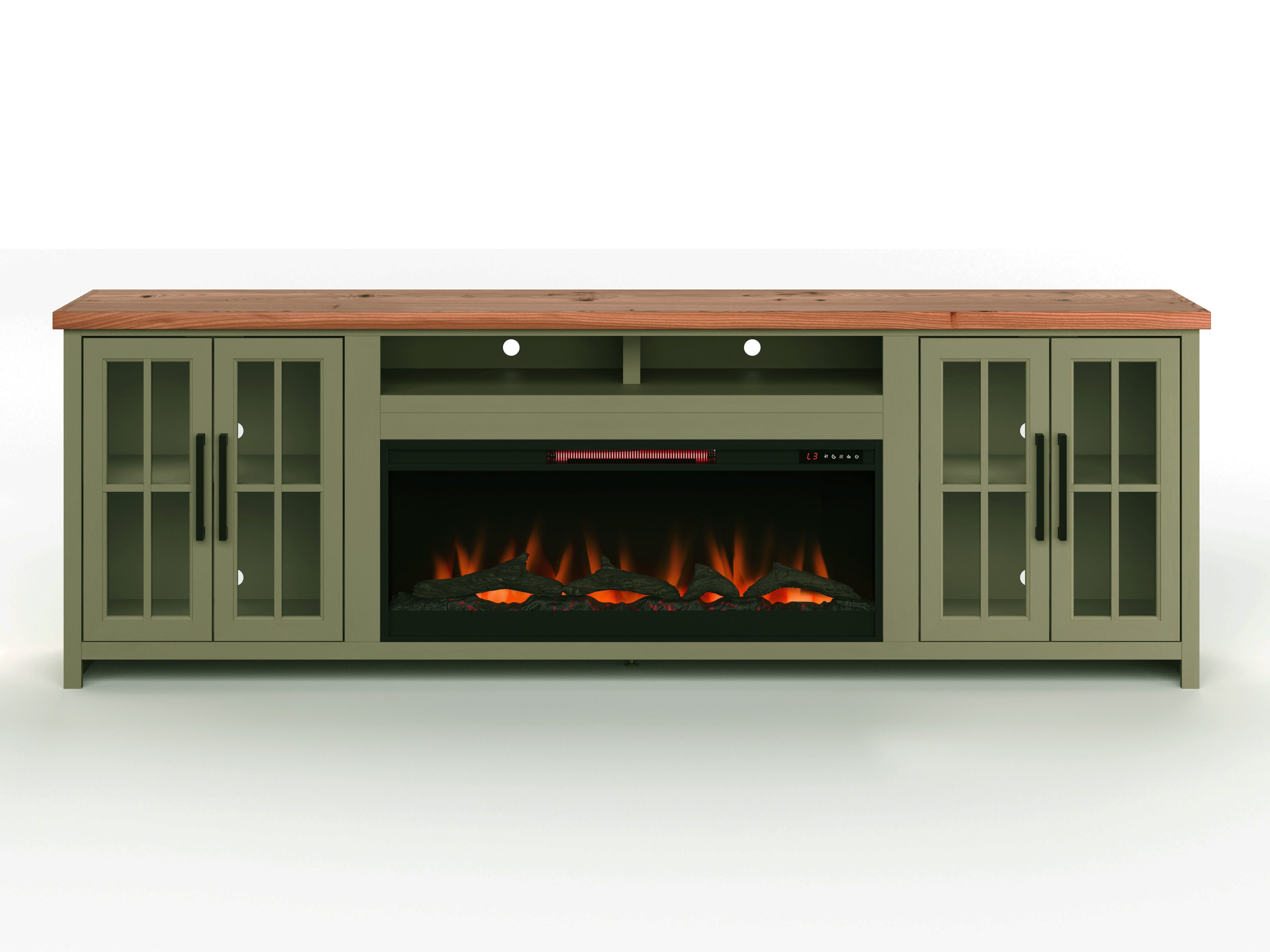 Vineyard - 97" Fireplace TV Stand Console For TVs Up To 100" - Sage Green And Fruitwood Finish