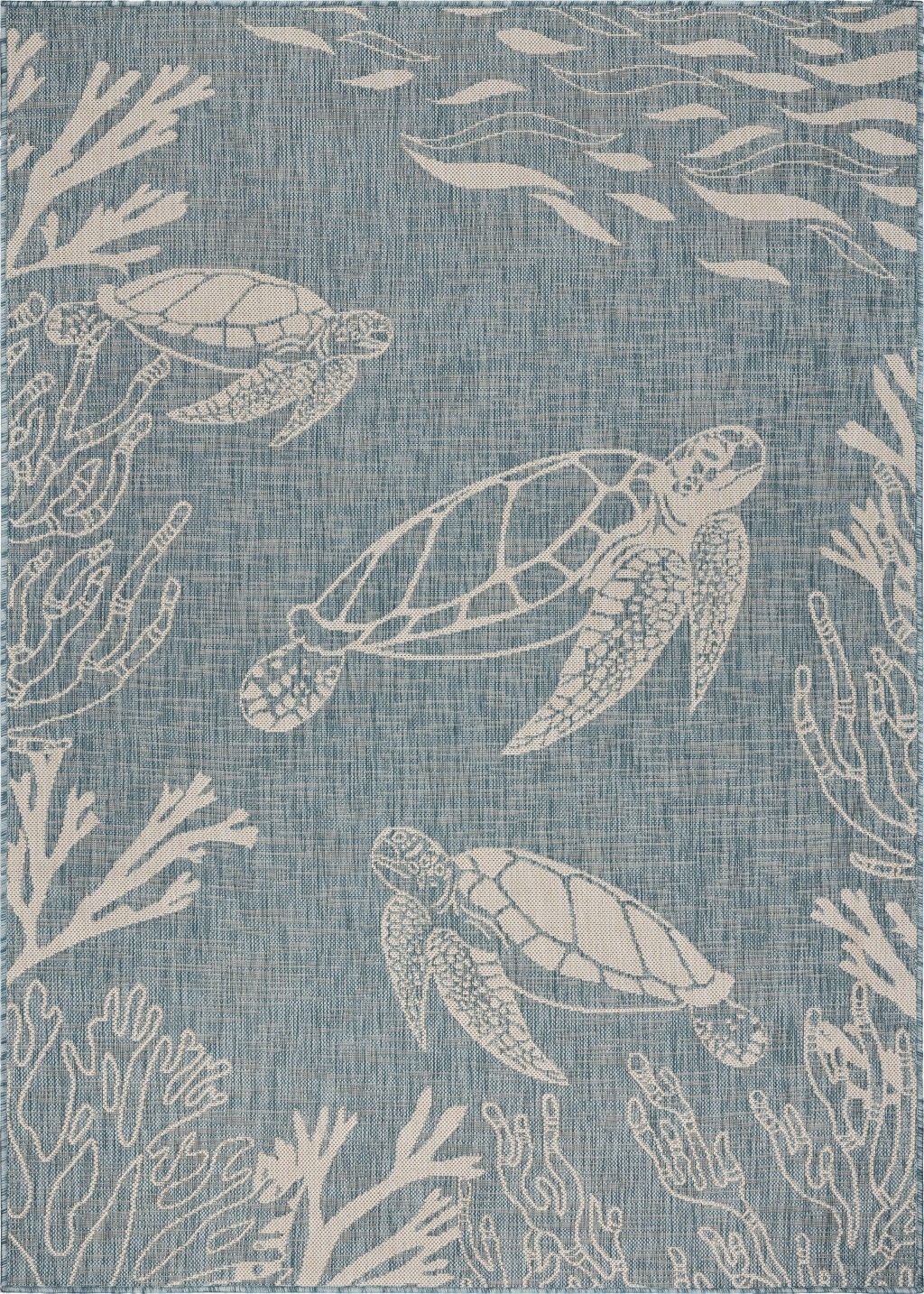 5' X 7' Area Rug Indoor & Outdoor - Blue / Gray