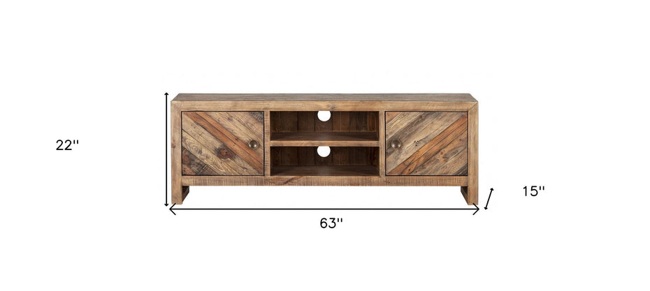 Wood Reclaimed Pine And Plywood Open Shelving TV Stand - Brown