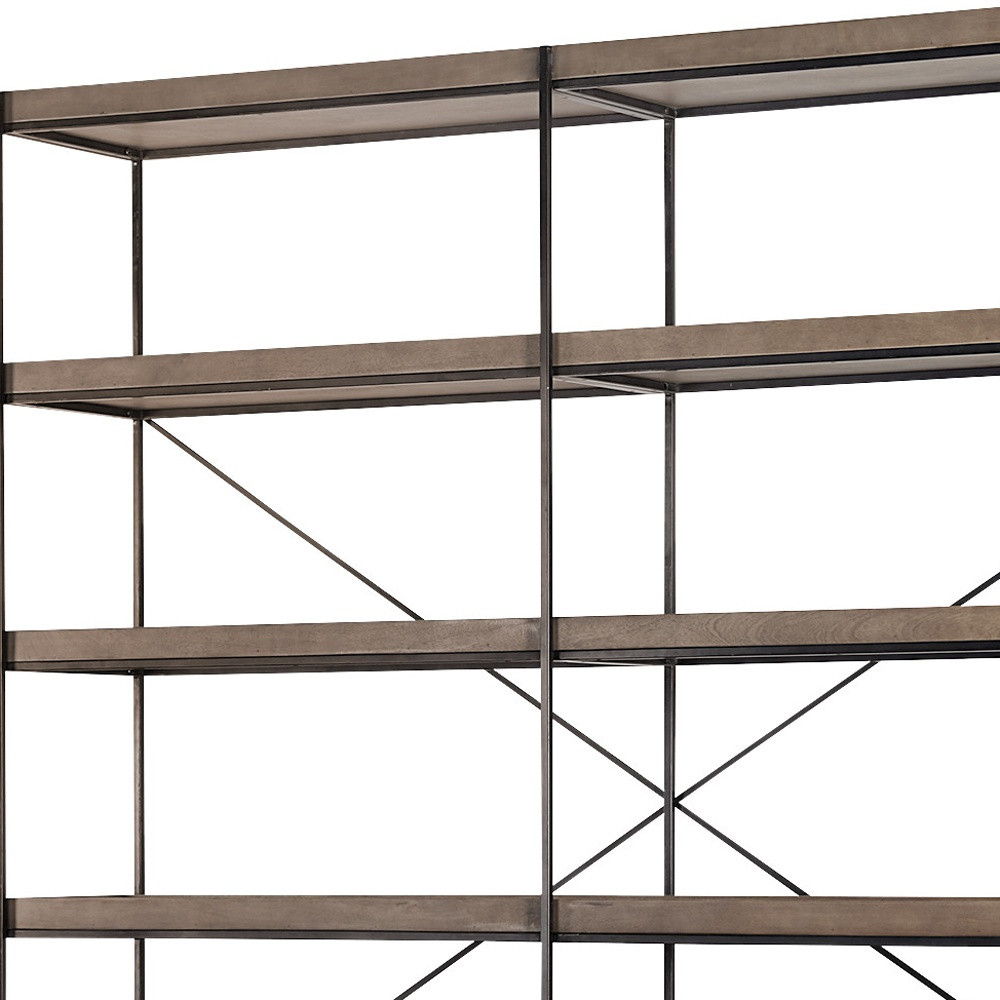 Wood And Iron Shelving Unit With 5 Tray Shelves - Medium Brown