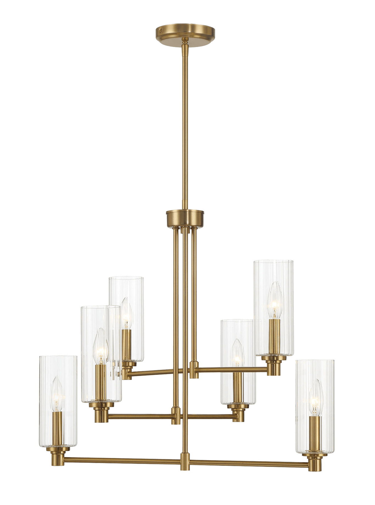 Timeless - 6 Lights Chandelier With Clear Ribbed Satin - Antique Brass / Clear / Gold by Ashcroft Furniture | Bel Furniture