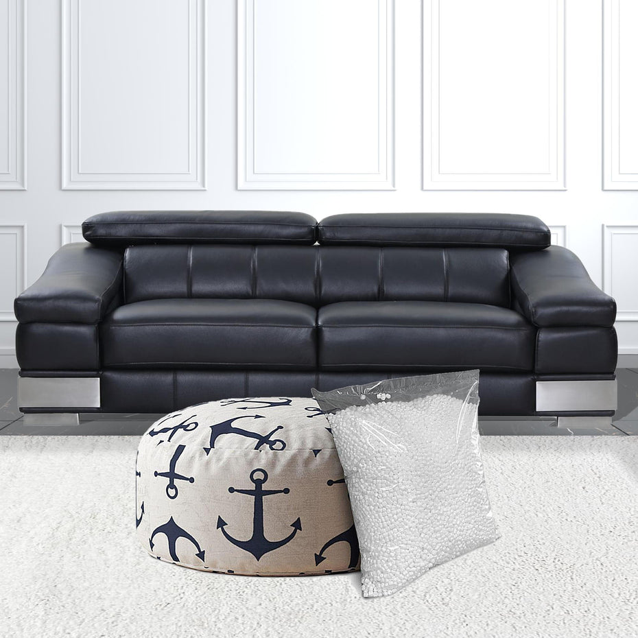 Canvas Round Anchor Pouf Cover - Blue