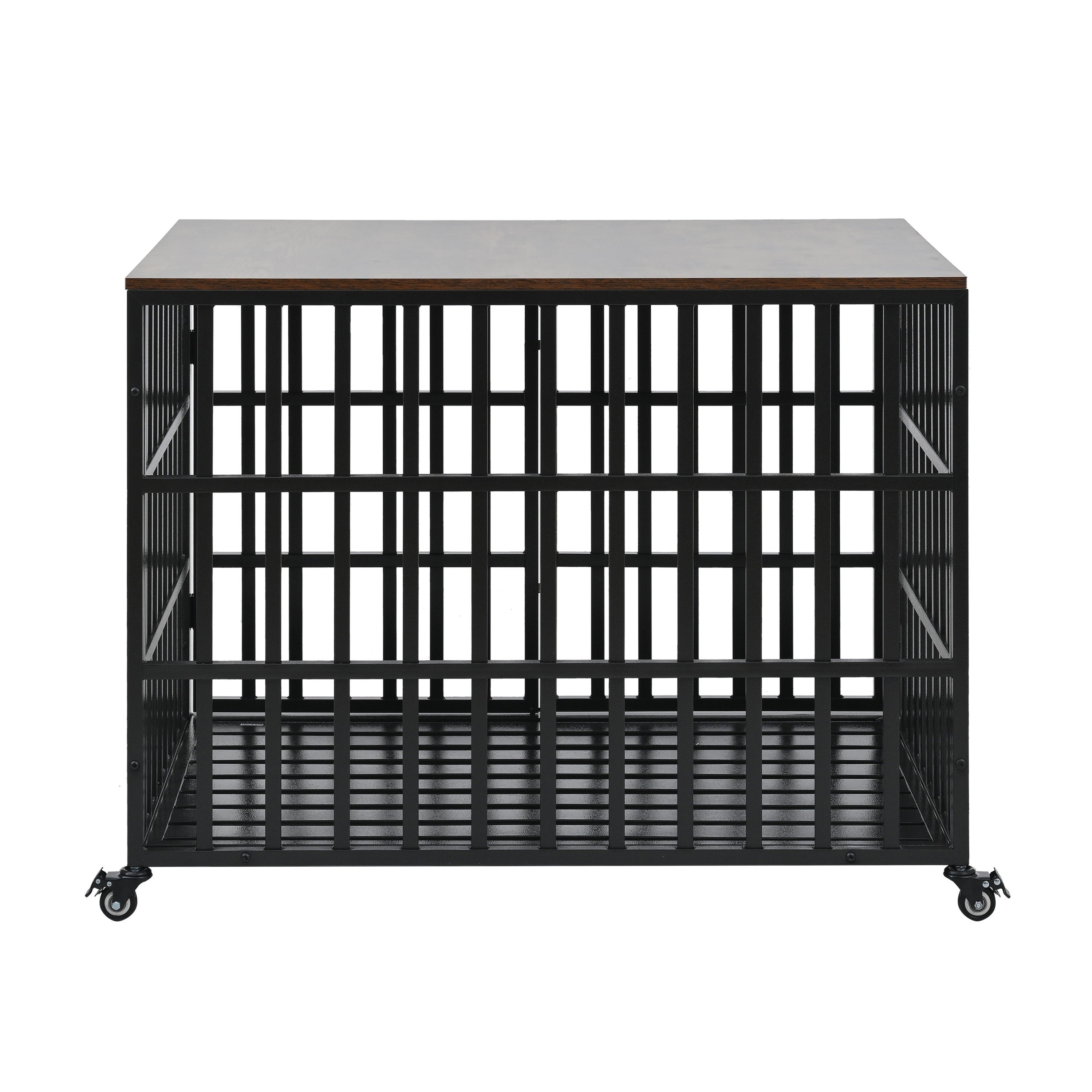 Heavy Duty Dog Crate For Large Medium Dogs, Furniture Style Cage With 4 Lockable Wheels And 2 Locks, Decorative Pet House Wooden Cage Kennel Furniture Indoor - Black