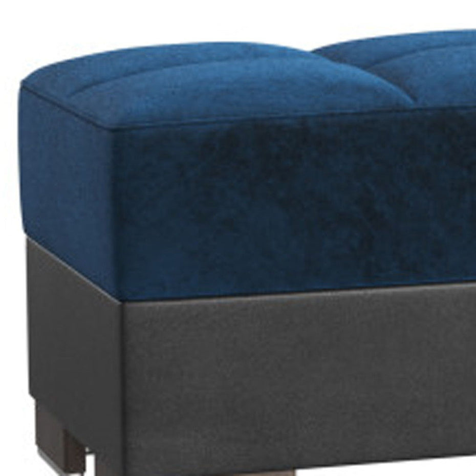 Microfiber Leather Tufted Storage Ottoman - Blue / Faux