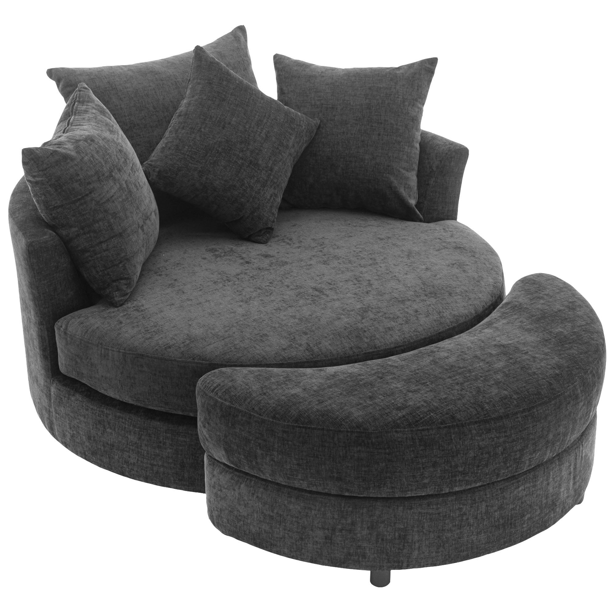 360° Swivel Accent Barrel Chair With Storage Ottoman & 4 Pillows, Modern Chenille Leisure Chair Round Accent For Living Room