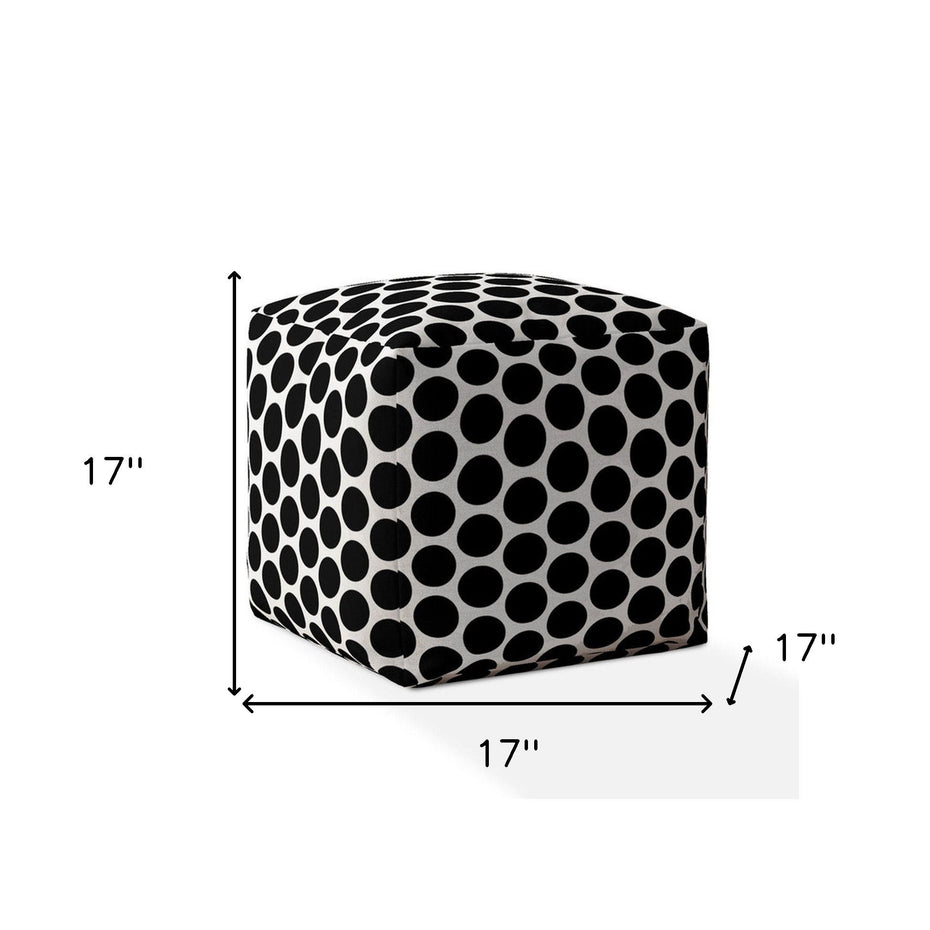 Cotton Polka Dots Pouf Ottoman - Black / White