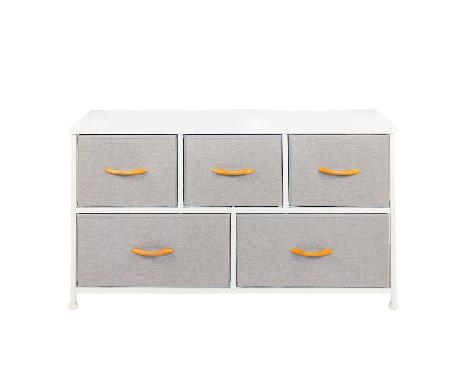 Steel And Fabric Five Drawer Dresser - White / Gray