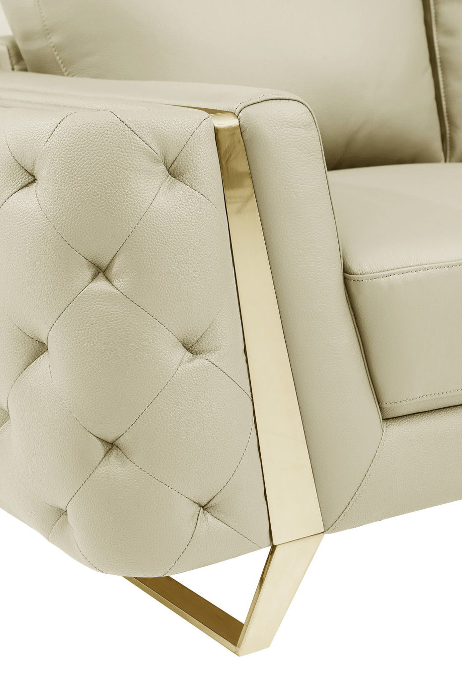 Italian Leather Sofa With Silver Legs - Beige