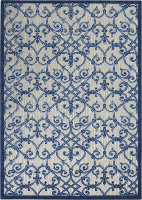 4' X 6' Floral Outdoor & Indoor Area Rug - Blue / Gray